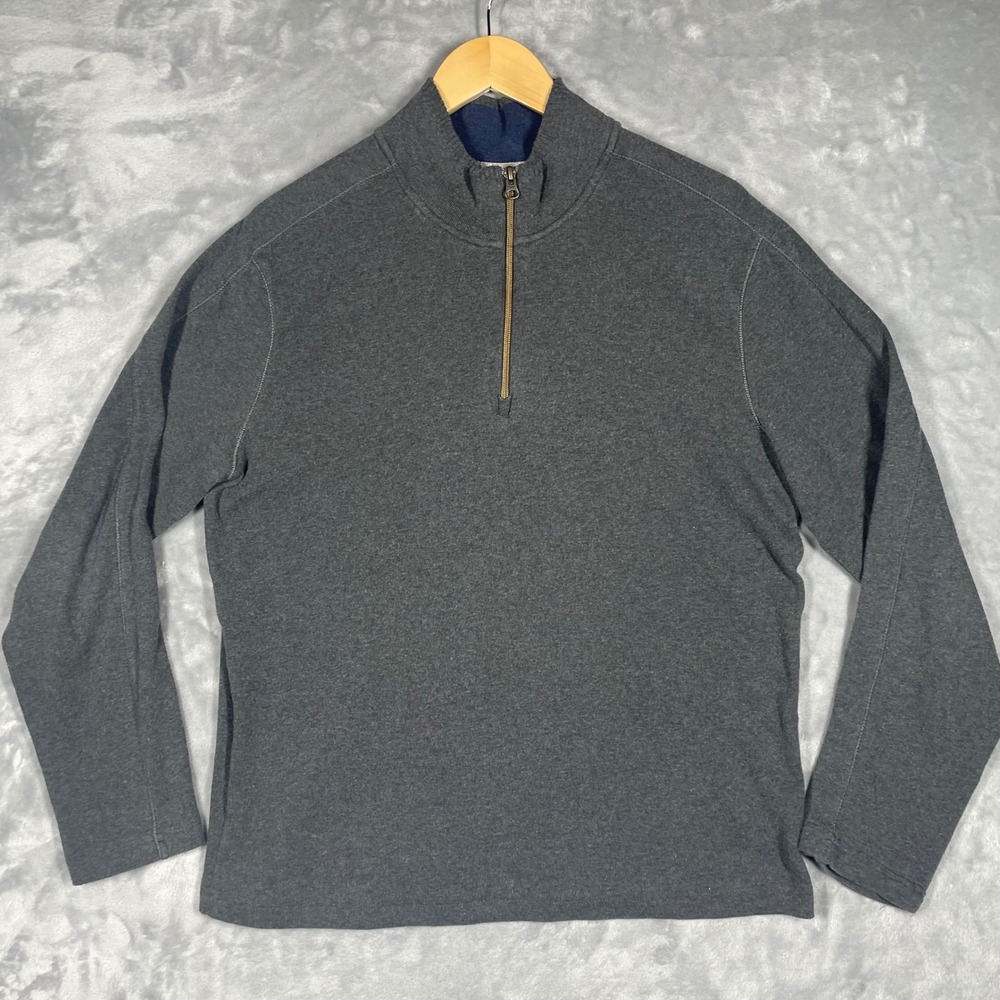 Robert Graham Mens Quarter Zip Pullover Sweater Charcoal Gray Classic Fit Medium